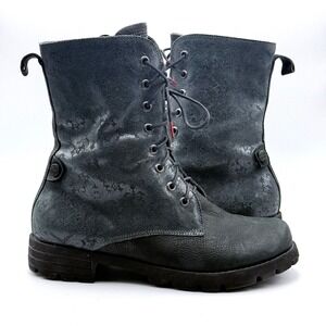 Think! Combat Boots Womens 38 Damask Embossed Leather Lace Up Side Zip Lug